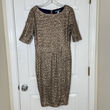 Pim + Larkin Gold Sequin Midi Dress Party Cocktail Prom Glam Bodycon Size Medium