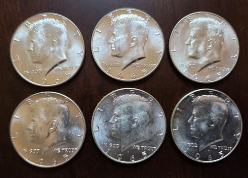 6 Lot 1965 Kennedy Silver Half Dollars 40% US Silver Uncirculated Coins
