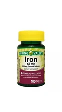 Spring Valley Iron General Wellness Dietary Supplement Tablets, 65 mg, 100 Count