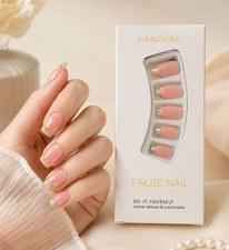 K&uuml;nstliche Fingern&auml;gel Press On Kunstn&auml;gel 24 St&uuml;ck Rosa/Gr&uuml;n French oval kurz