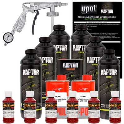 U-POL Raptor Tintable Blood Red Spray-On Truck Bed Liner Spray Gun, 6 Quarts