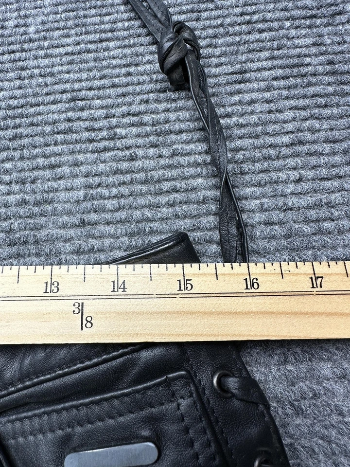 Pantalones de cuero negros para mujer 12 lados con cordones forrados estilo motociclista gótico Foto 3 de 4