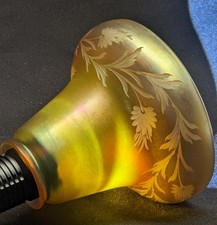 Steuben Gold Aurene Frederick Carder Era Engraved Lamp Shade, Flowers & Leaves
