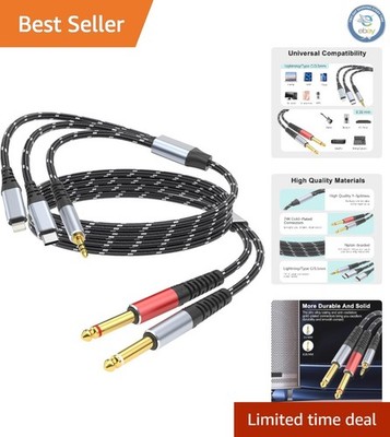 Nylon Braided Lightning to Dual 6.35mm Y-Cable - Connect Multiple Devices Easily