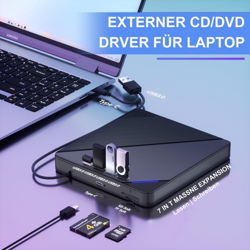 7 in 1 Externes CD/DVD Laufwerk USB 3.0 Brenner Player für PC Laptop Windows 10 - Bild 8 von 17