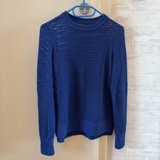 Strick Pullover (XS) blau mit Lochmuster