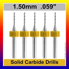 1.5mm .059" #53 Solid Carbide Drill Bits - FIVE Pieces -1/8" Shank 1.50mm R/S