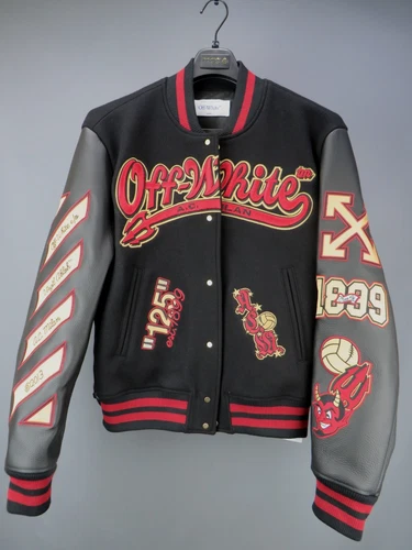 Off-White X Ac Milan 125th Anniversary Embroidered Varsity Jacket MSRP $3500 image 2