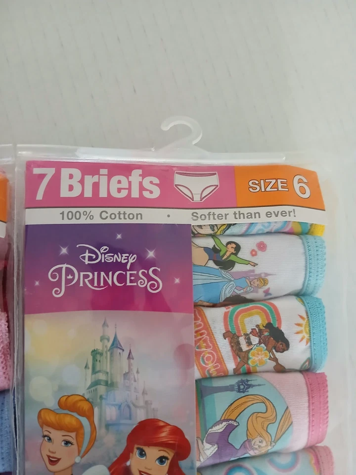 Disney Princess Girls Briefs Size 6 100% Cotton 7 Underwear Cinderella Ariel  - Image 2 of 4