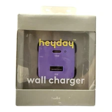 Heyday Wall Charger- Dual Port USB-C 15W Max & USA-A 5W Max Output- Purple