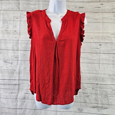 Universal Thread Womens Top Sz Small Solid Red Sleeveless V-Neck Rayon Blend