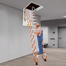 10ft Attic Ladder 12 Steps Pull Down Attic Stairs Ceiling Mounted Folding Stairs