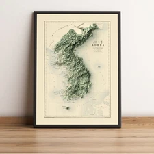 North and South Koreas Map, North and South Koreas 2D Relief Map - 2D Flat