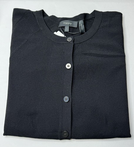 Suéter cárdigan negro manga larga cuello redondo Theory para mujer talla grande - Imagen 2 de 11