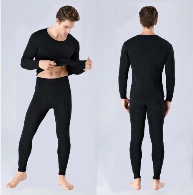 Roupa íntima masculina 100% algodão térmica forrada de lã Long Johns quente top + calça conjunto com 2 peças - Imagem 4 de 4