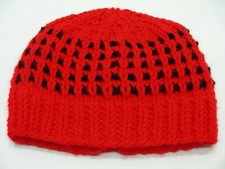 Hand Knitted - Red Black - Toddler Size Stocking Cap Beanie Hat