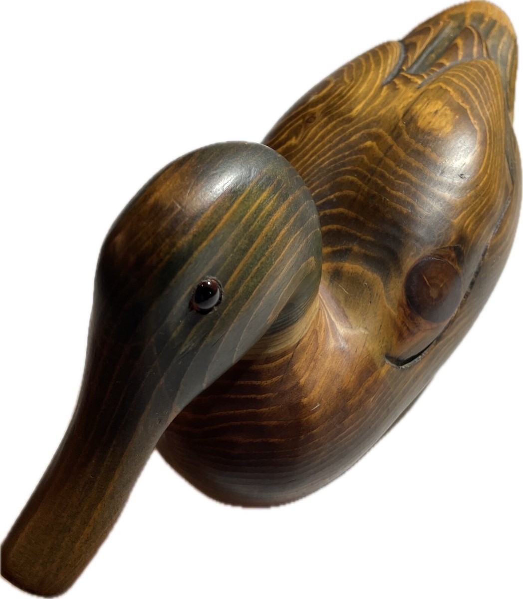 Vintage Early Tom Taber Hand Carved Stained Wooden Duck Vintage Early Tom Taber Hand Carved Stained Wooden Duck