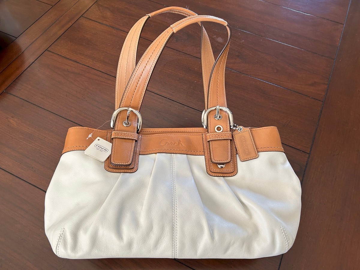 Coach Soho Pleated Leather Shoulder Tote Purse + Dust Bag White