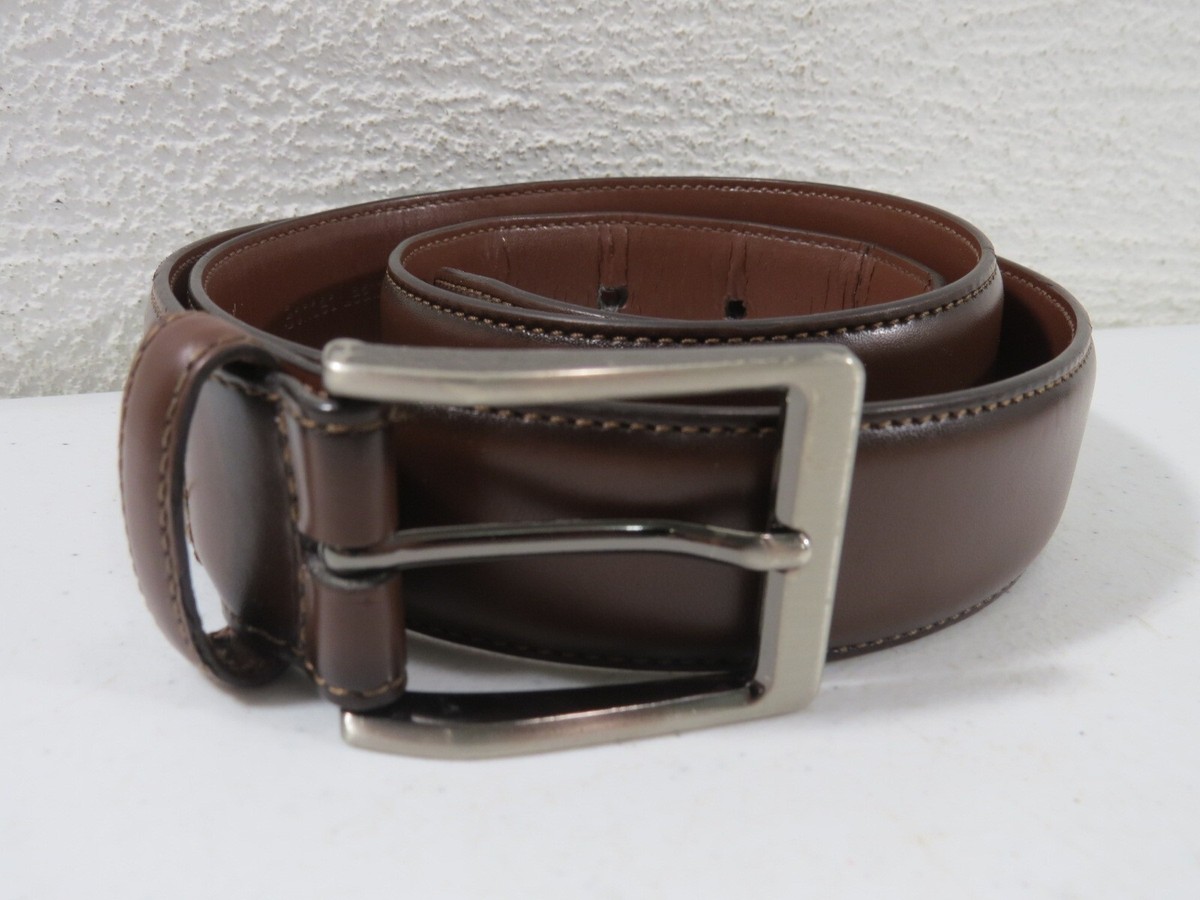 Penguin Brown Leather Belt Mens 34 Silver Tone Buckle