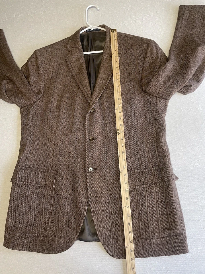 VTG Polo Ralph Lauren Brown Tweed Blazer RRL Jacket 44L Herringbone Stripe Gent - Image 3 of 4