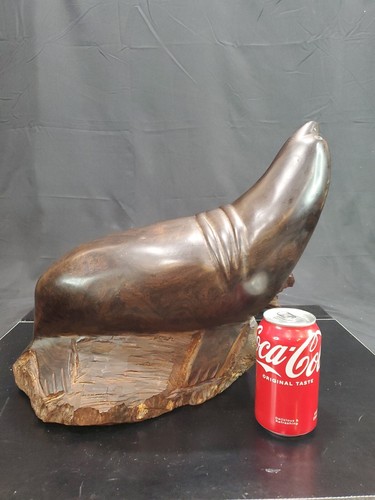 Vtg Super Rare Huge Hand Carved Ironwood SeaLion 16"×13"×7" Over 18 lb - Picture 2 of 10