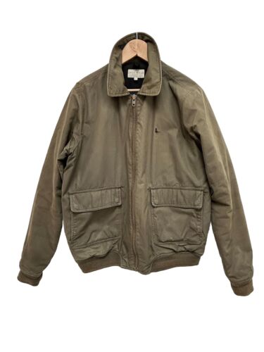 Jack Wills Herren Wachs Baumwolle Bomber Style Jacke Mantel Knopf Reißverschluss Grün Gr. M