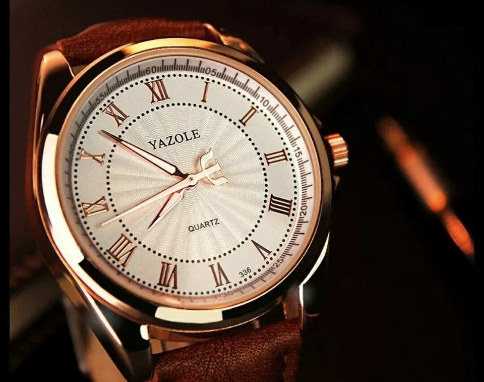 Reloj de cuarzo YAZOLE para hombre. Reloj Cinturón Cuero Impermeable Lujo 40.5mm. Foto 3 de 4