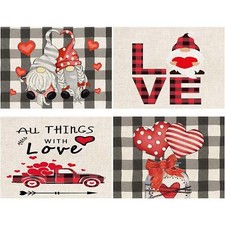 Valentines Day Placemats Set Of 4 17x12.5 Inches With Gnomes And Hearts Pattern