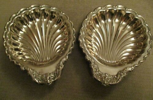 SILVER PLATE ORNATE SCALLOPED EDGE SHELL DESIGN FOOTED BOWLS SET OF 2 - Picture 2 of 8