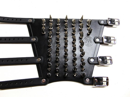 LEATHER SPIKED BRACER SILVER CHROME SPIKES BLACK METAL (MDLUG0250) AGATHODAIMON - Picture 10 of 11