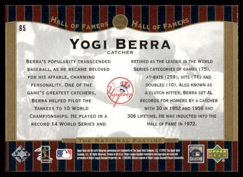 2001 Upper Deck Hall of Famers #65 Yogi Berra - Picture 2 of 2