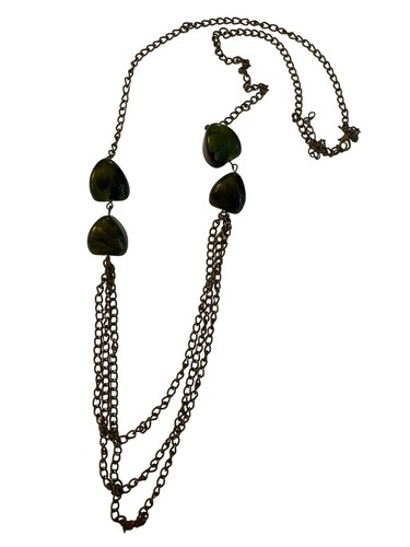 2 Necklaces 1 Leather with Brass Color Circle - 1 Antique Brass Dark Green Stone - Picture 2 of 6