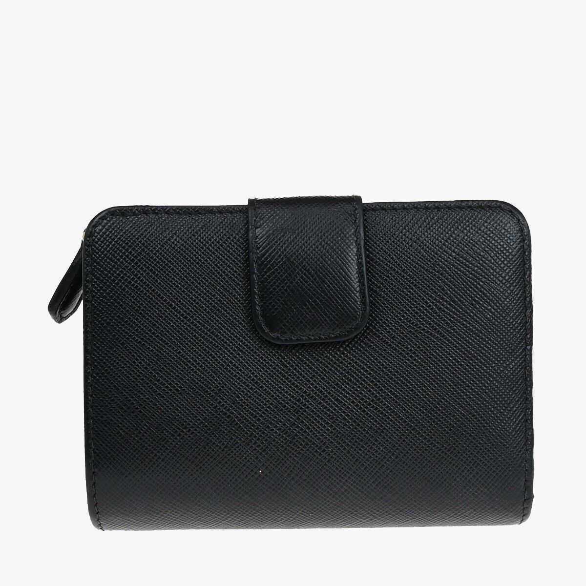 PRADA MILANO Bifold Wallet Purse Saffiano Leather Black Gold PRADA MILANO Bifold Wallet Purse Saffiano Leather Black Gold