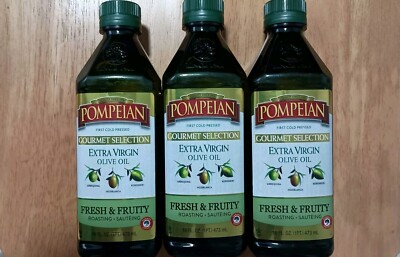 3 Pack Extra Virgin Olive Oil Cold Pressed Fresh & Fruity, 16 oz each 