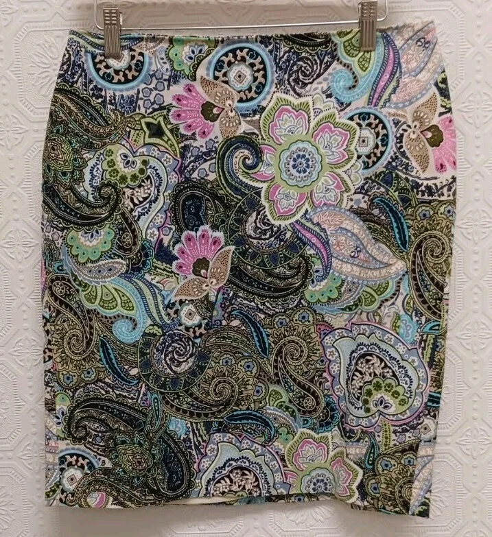 Talbots Multi Colored Cotton Blend Paisley Pencil Skirt Size Petite 8