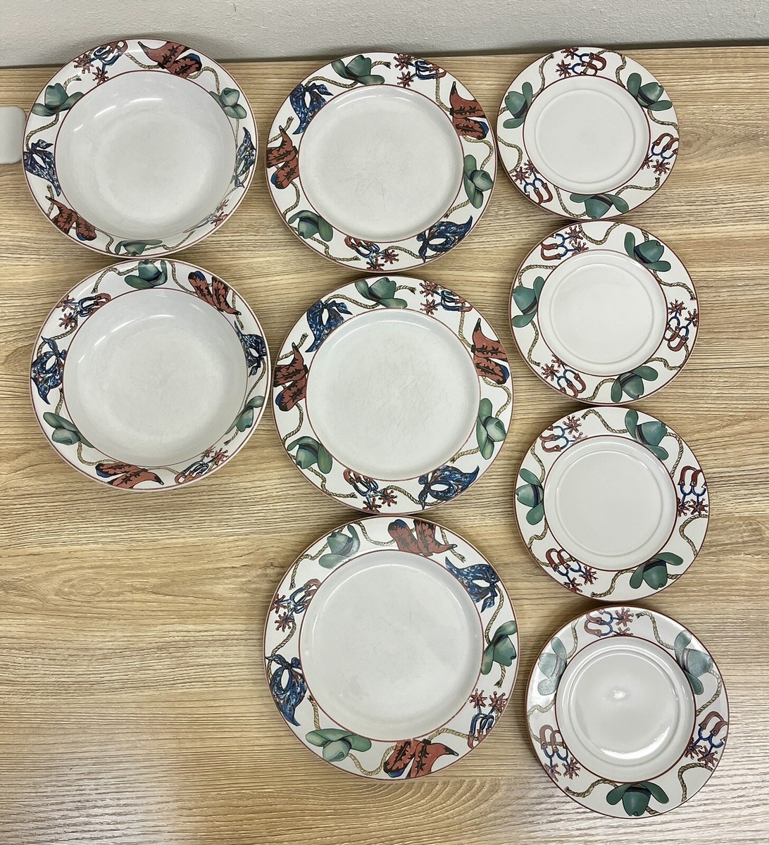 Vintage 1992 Sakura Laredo Western Theme Plate And Bowl Set Lot Of
