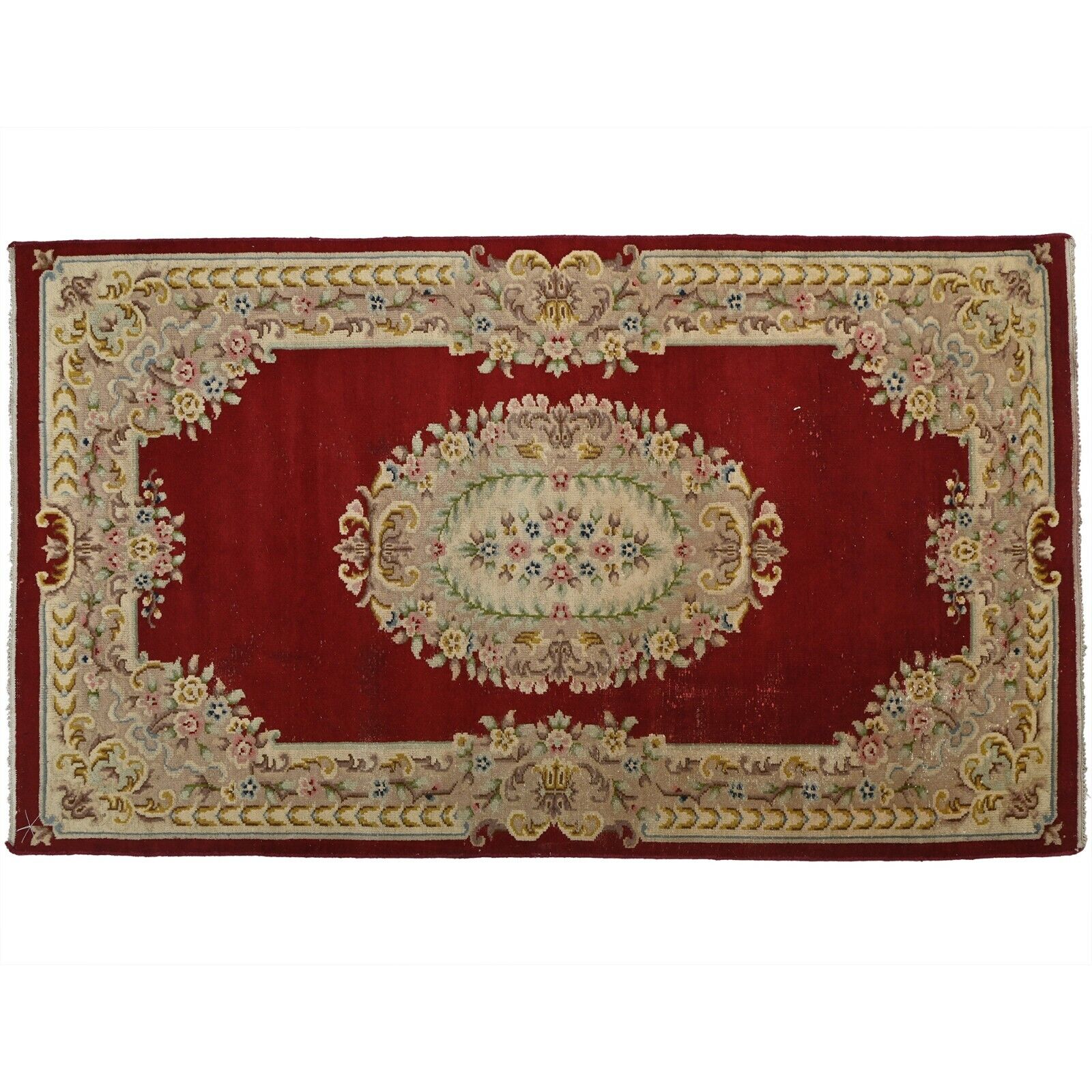 70 Year old French Aubosone design Mirzapur carpet 4 X 7 ft, Hand knotted runner