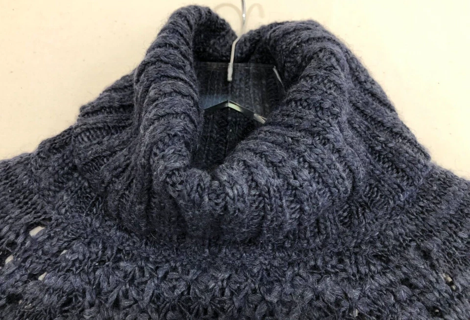 Suéter túnica Sanctuary para mujer talla mediana capucha cuello alto tejido abierto azul/gris Foto 3 de 4