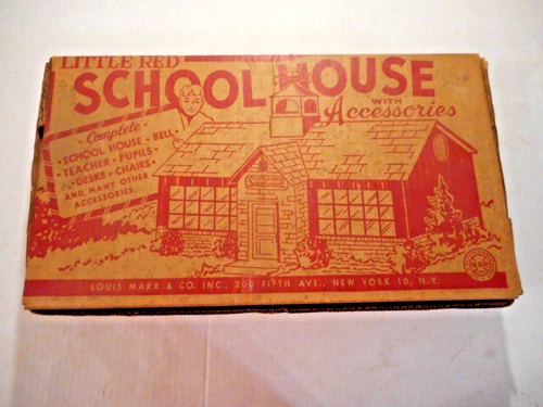 Vintage 1950's HTF Marx Little Red Schoolhouse Playset Complete MIB