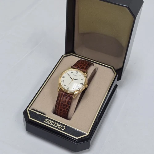 Rare Seiko Gold Tone Quartz Dress Watch 34mm Roman Dial New Battery – 7N01-6799