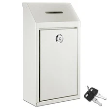 Metal Donation Cash Box Collection Safe Suggestion Box with Lock Wall Mounted...
