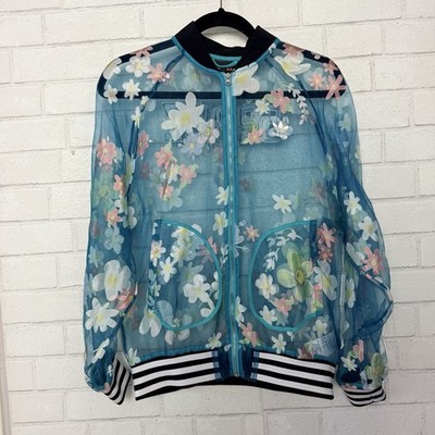 Adidas x Pharrell Williams Floral Sheer Bomber Jacket US Small  UK 8 Teal Blue
