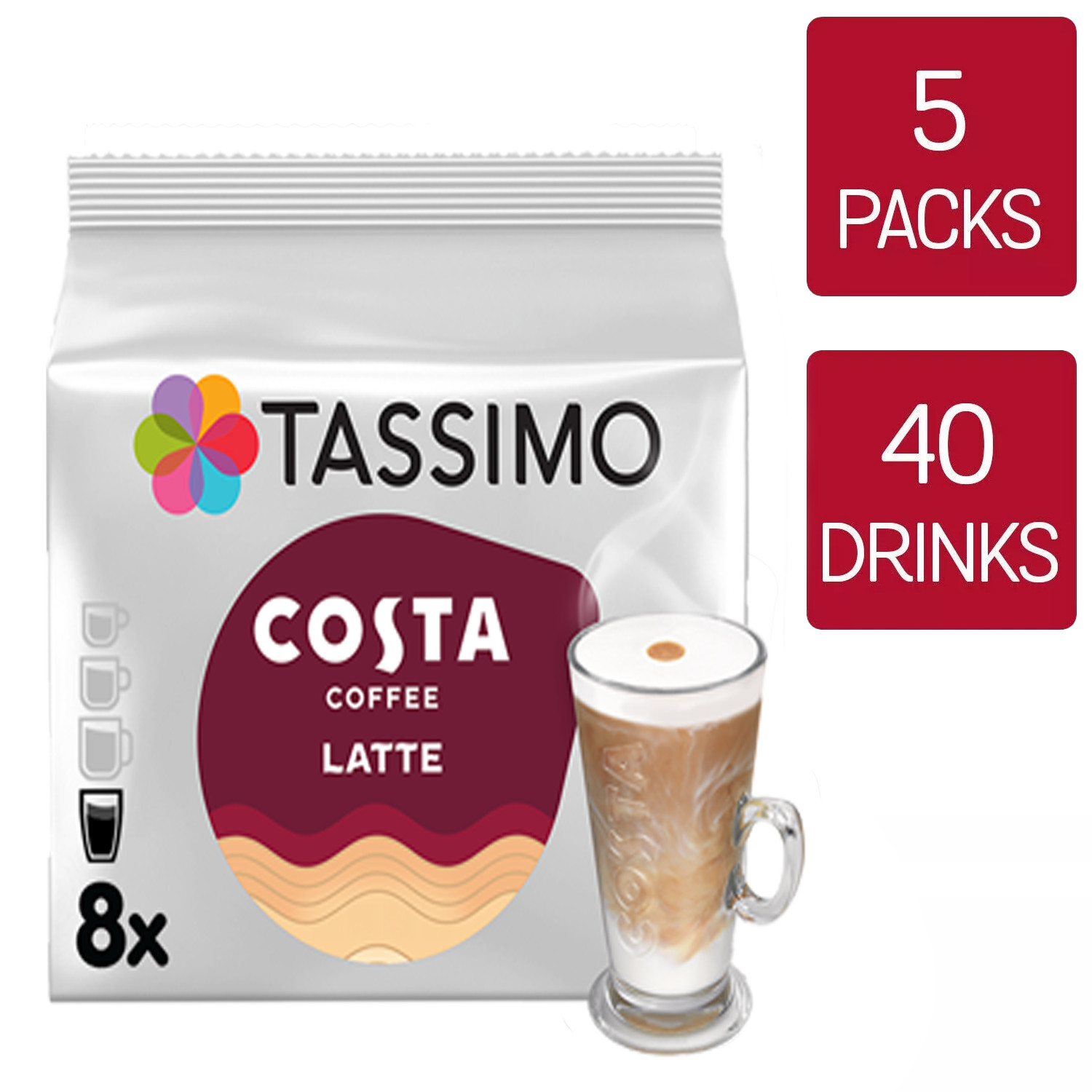 Tassimo Coffee Pods Costa Latte T Discs (Pack of 5, Total of 40 Servings)