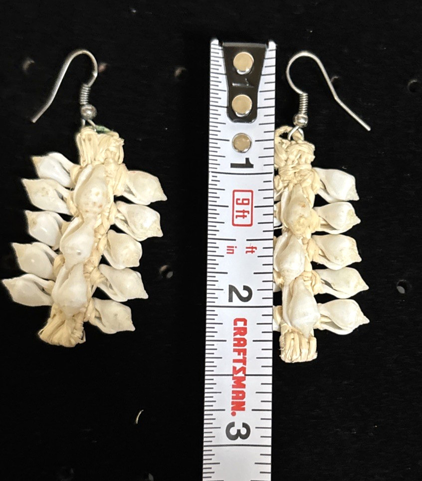 Mini White Shell Dangle Earrings Handmade Ratan W… - image 7