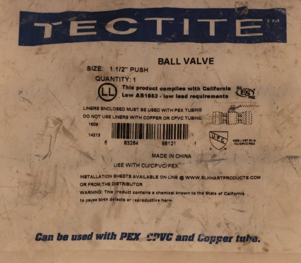 Tectite 10188121 - 1-1/2 in. Push Brass Ball Valve - Image 2 of 3