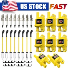 8X Square Ignition Coil & Spark Plug & Wireset for Cadillac Escalade Chevy UF413