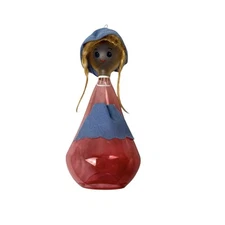 Vintage De Carlini Glass Christmas Ornament Pink Dutch Girl made in Italy