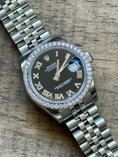 2012 Rolex Datejust Midsize 178384 31mm Black Roman Dial Diamond Bezel Box Card
