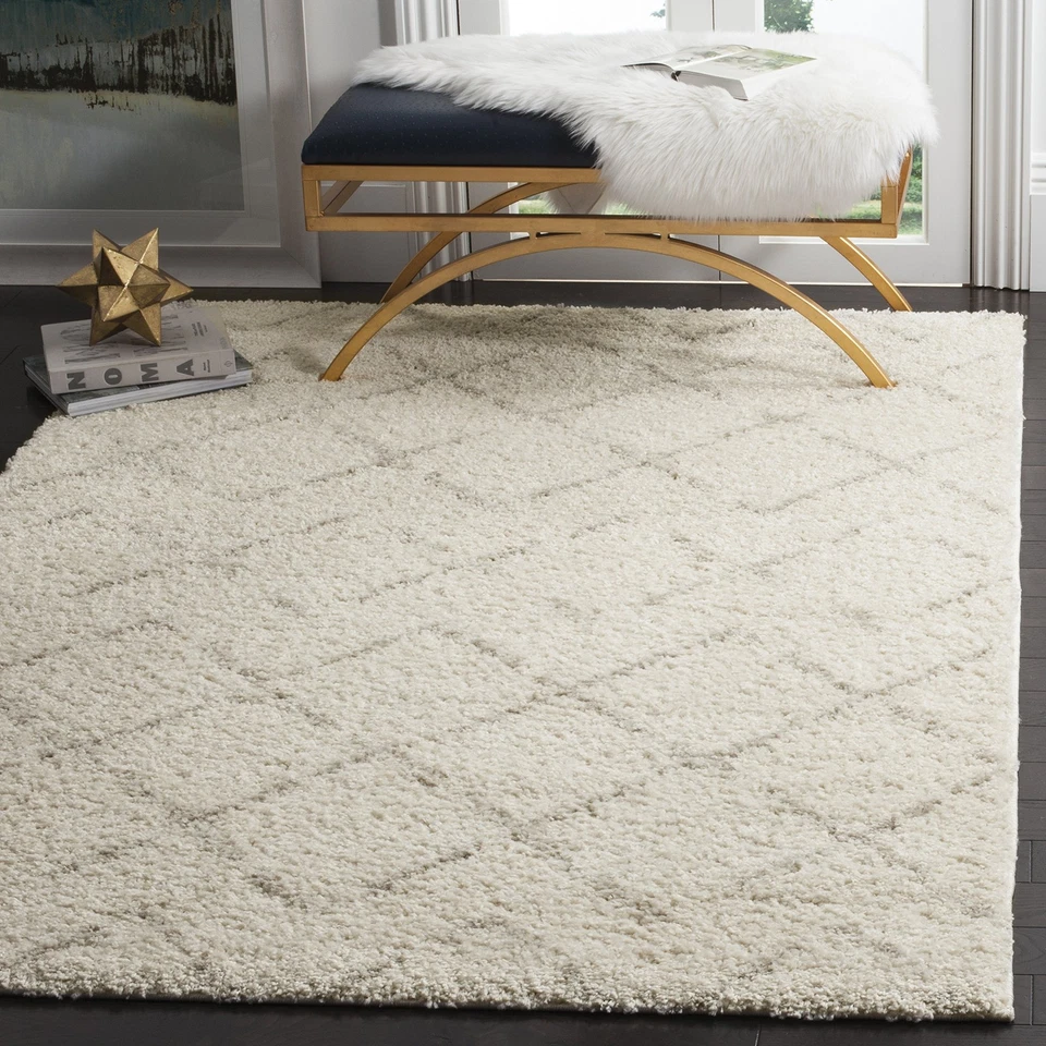 Arizona Shag Collection Area Rug - 5'1" x 7'6", Ivory & Beige, Moroccan Desig... - Image 3 of 4