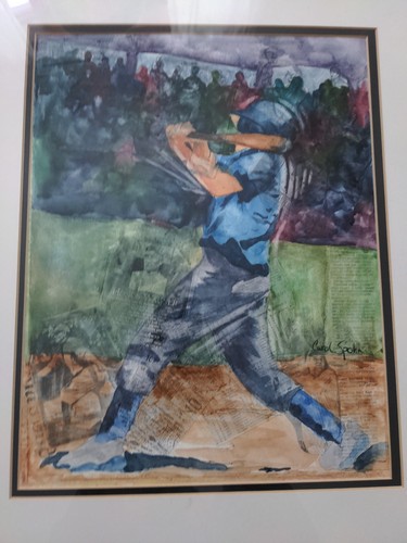 WATERCOLOR PAINTING OF A BASEBALL PLAYER - FRAMED ORIGINAL BY CAROL SPOHN - Picture 3 of 4